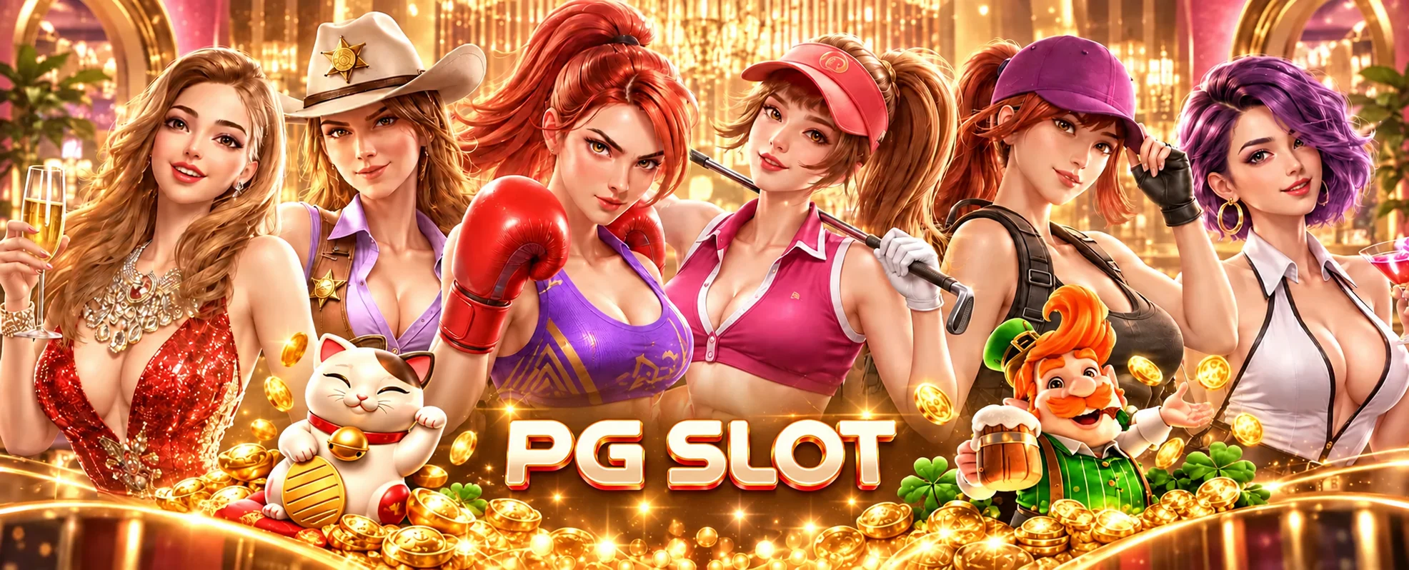 PG SLOT รวมตัวละครผู้หญิง 6 คน ธีมผจญภัย คาวเกิร์ล นักสู้ นักกอล์ฟ และสาวเลานจ์